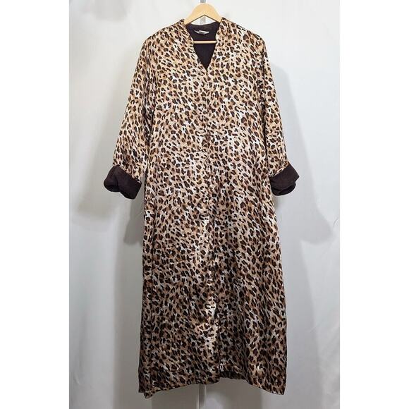 Vintage 90s Morgan Taylor Animal Print Fleece Lined Long Robe Misses Size L - Picture 1 of 6